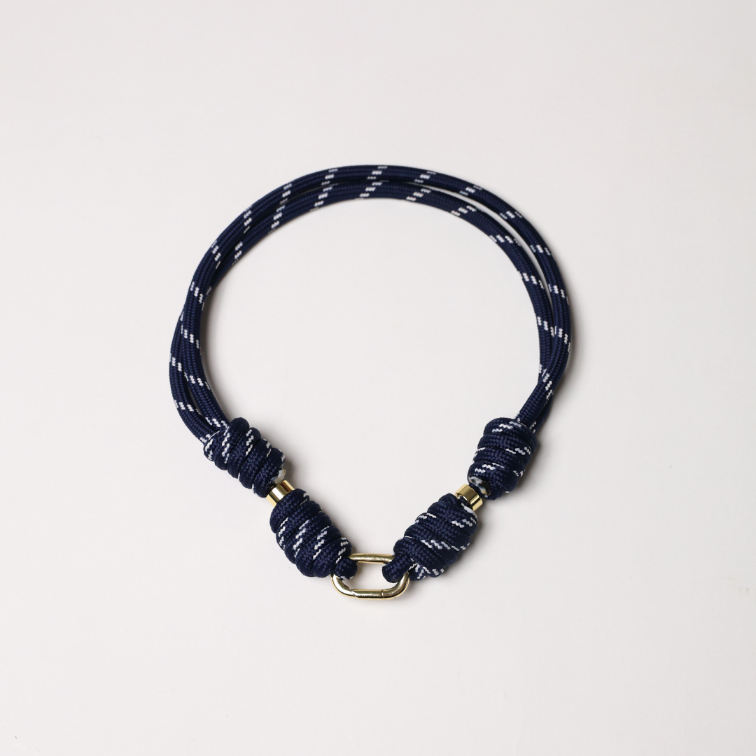 POP UPS X HANNAH B BOAT ROPE DEEP BLUE NECKLACE WITH PAVE INITIAL