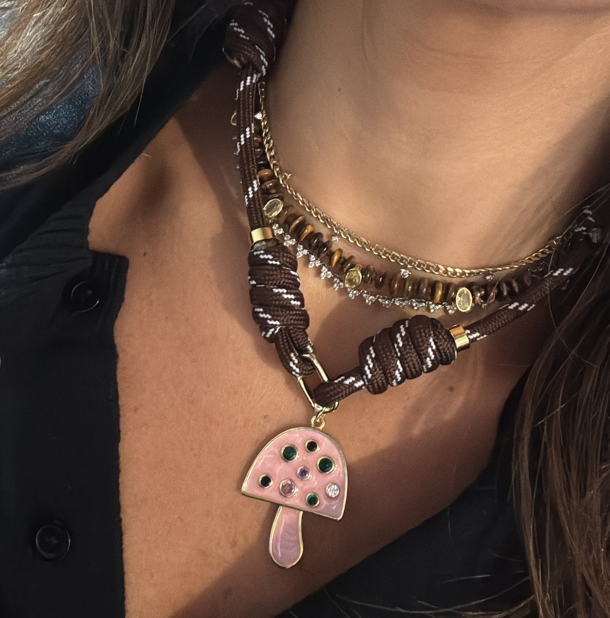 POP UPS X HANNAH B BOAT ROPE CHOCOLATE WITH PINK MUSHROOM CHARM
