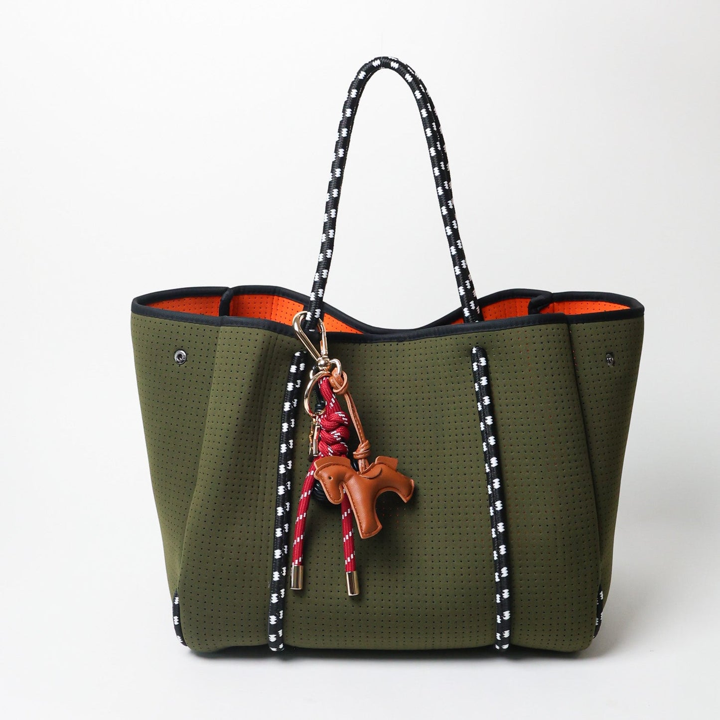 KEY CHAIN BURGUNDY WITH CHARMS - BROWN HORSE AND BLACK CHERRIES