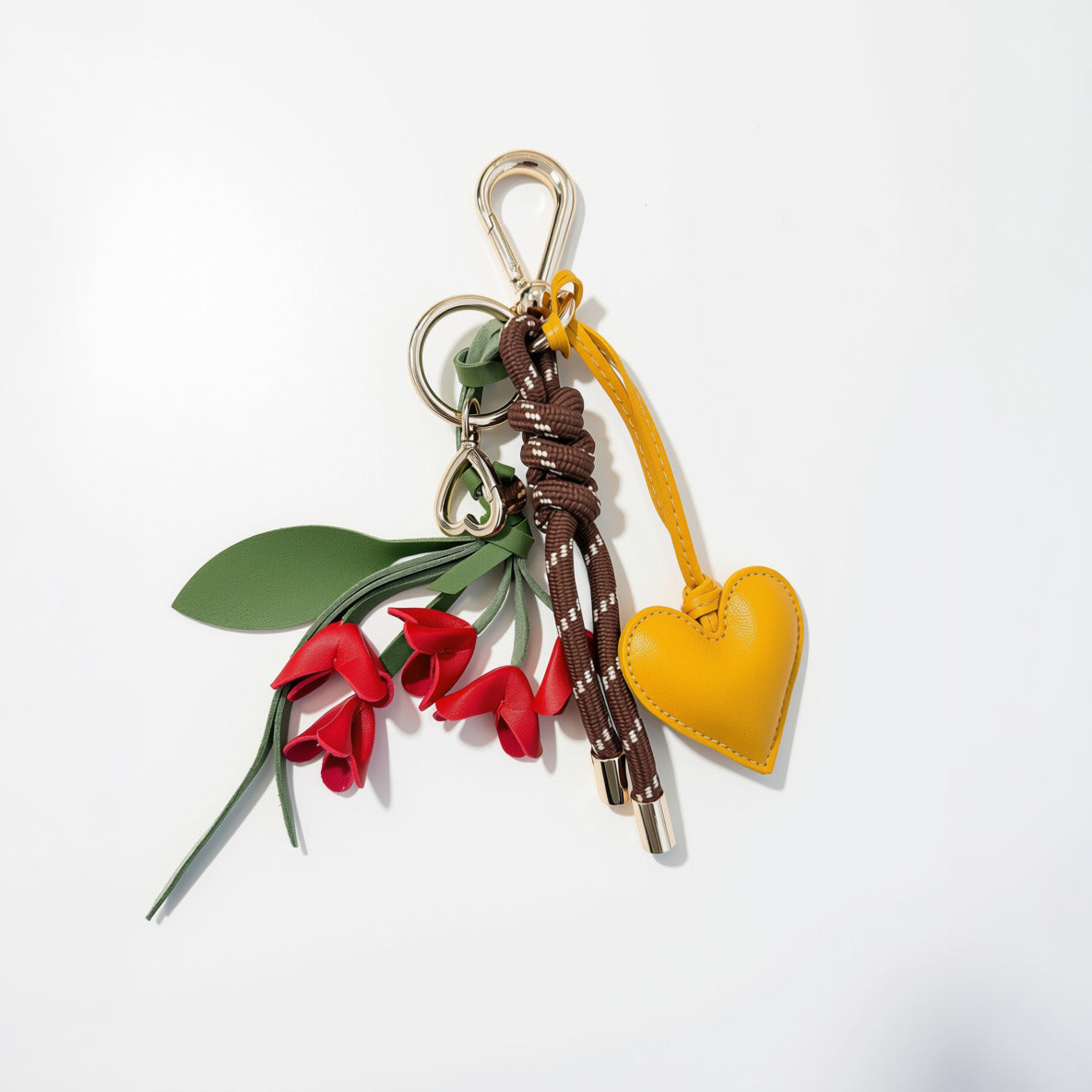 KEY CHAIN TOFFEE WITH CHARMS - YELLOW HEART AND RED TULIP
