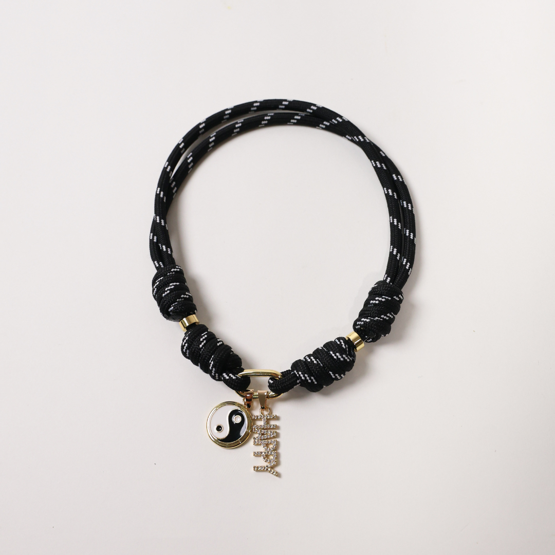 POP UPS X HANNAH B BOAT ROPE BLACK NECKLACE WITH HAPPY YIN-YANG