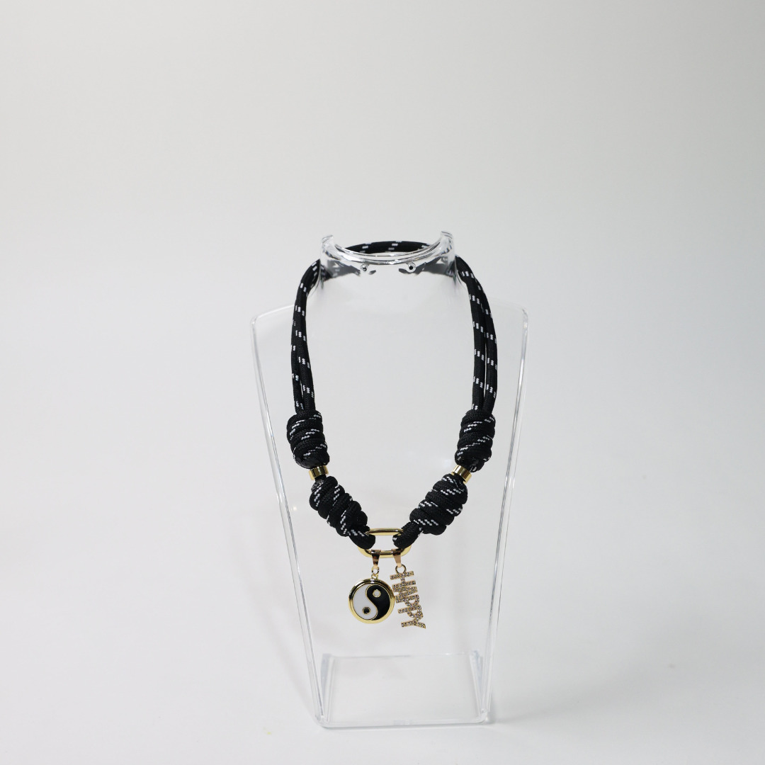 POP UPS X HANNAH B BOAT ROPE BLACK NECKLACE WITH HAPPY YIN-YANG