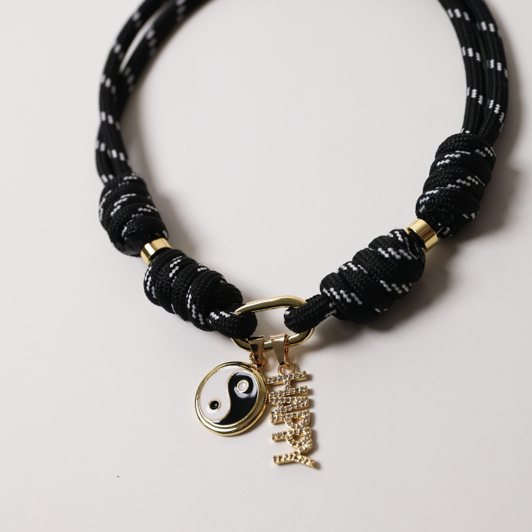 POP UPS X HANNAH B BOAT ROPE BLACK NECKLACE WITH HAPPY YIN-YANG