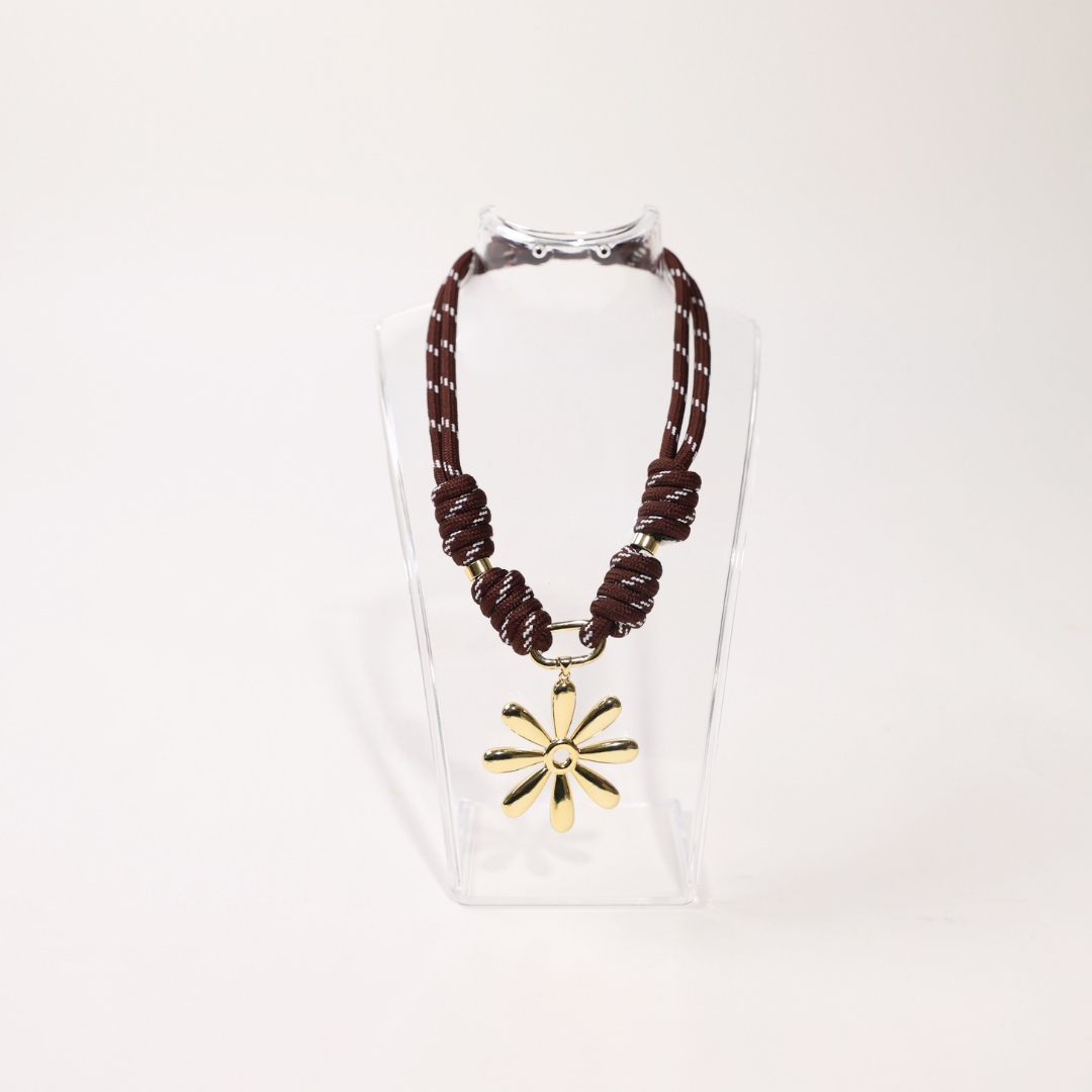 POP UPS X HANNAH B BOAT ROPE CHOCOLATE NECKLACE WITH GOLD DAISY