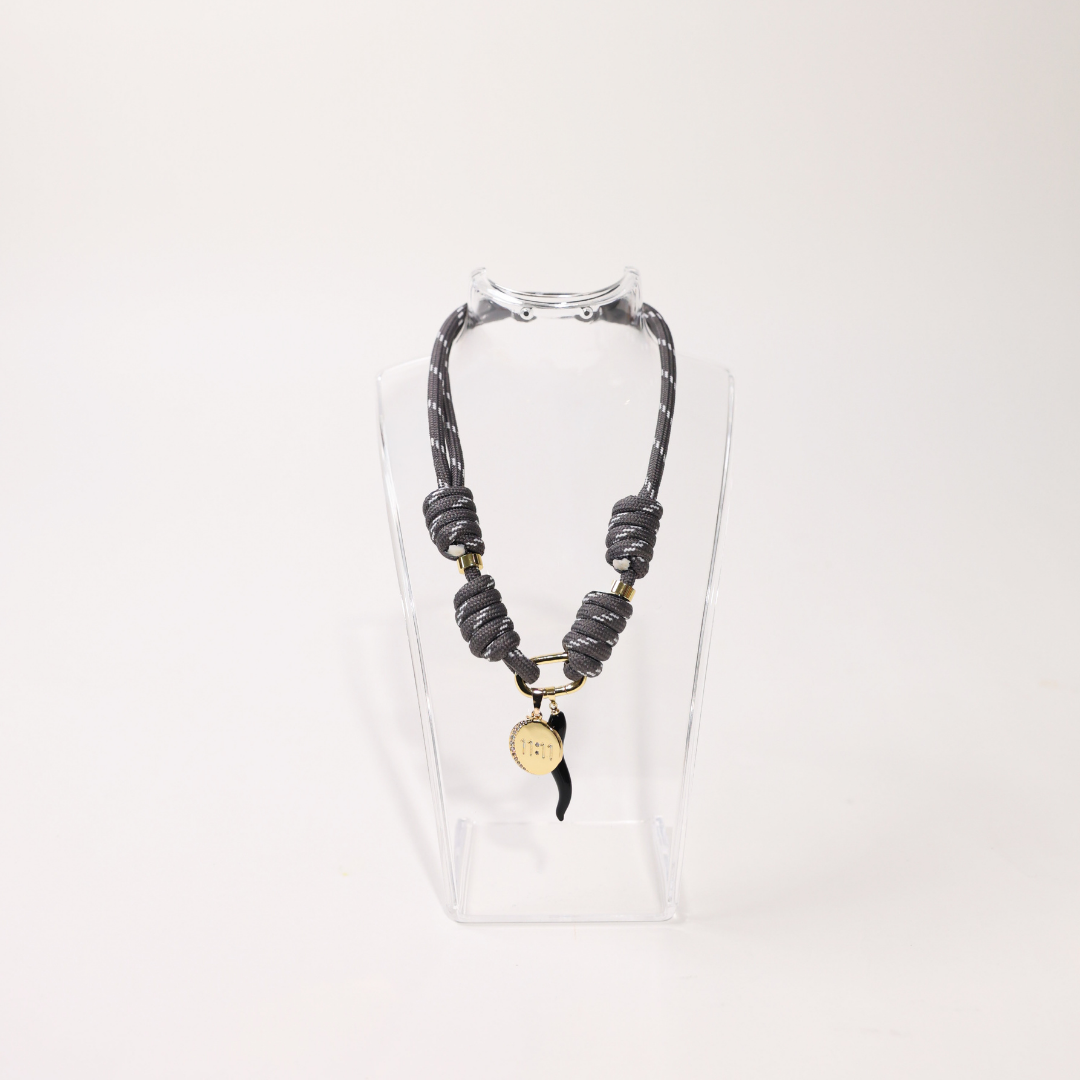 POP UPS X HANNAH B BOAT ROPE GREY NECKLACE WITH 11:11 & BLACK CHILI