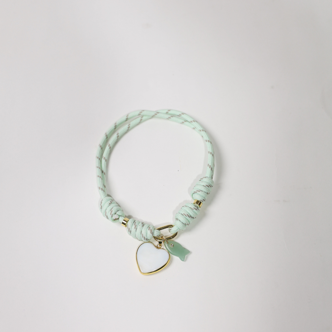 POP UPS X HANNAH B BOAT ROPE MINTY GREEN NECKLACE WITH WHITE HEART & GREEN FISH