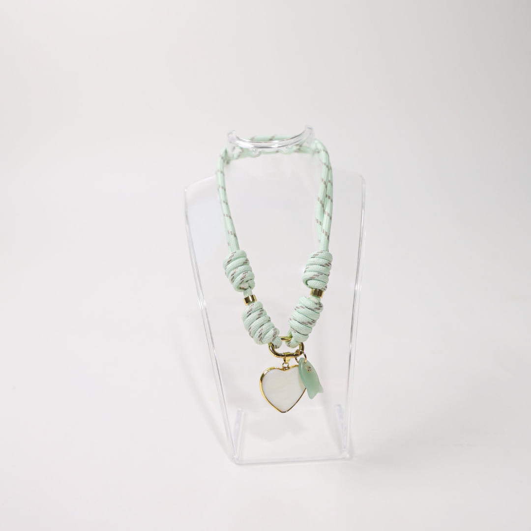 POP UPS X HANNAH B BOAT ROPE MINTY GREEN NECKLACE WITH WHITE HEART & GREEN FISH