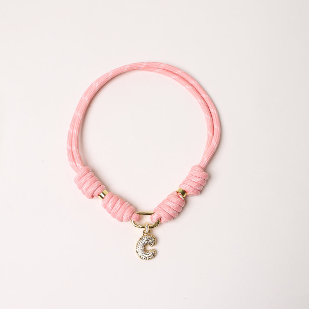 POP UPS X HANNAH B BOAT ROPE PRETTY IN PINK NECKLACE WITH PAVE INITIAL