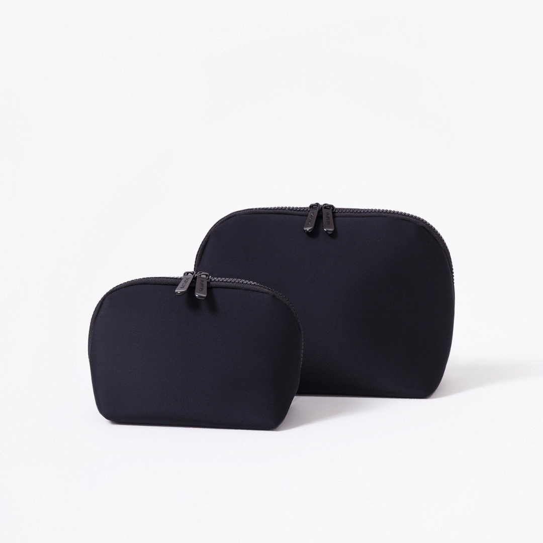 BLACK SET: EVERYDAY TOTE + LAPTOP SLEEVE + ESSENTIAL POUCH + PASSPORT WALLET + MAKEUP POUCH + KEY CHAIN