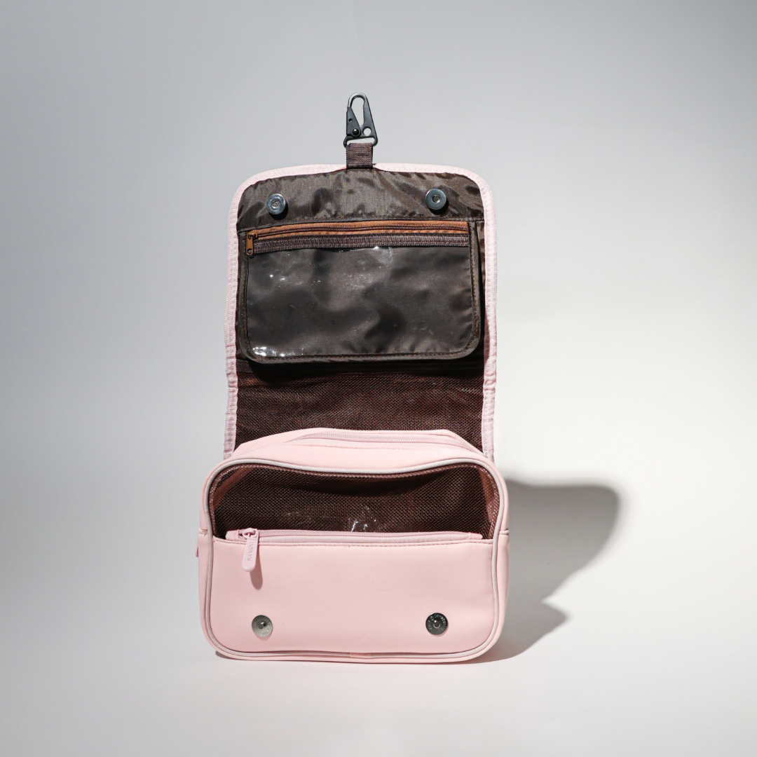 cute hanging travel toiletry bag Neoprene Water Resistant Hanging Toiletry Case IN Pink