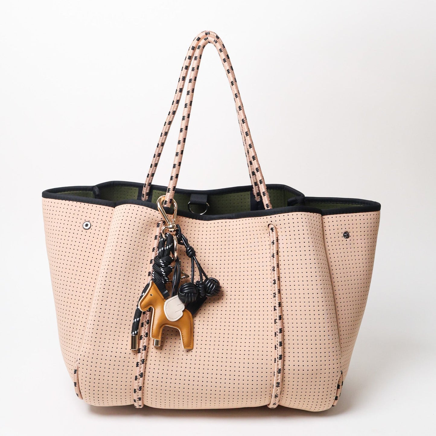 KEY CHAIN BLACK WITH CHARMS - BLACK CHERRIES AND BROWN FLYING HORSE