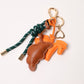 KEY CHAIN EMERALD WITH CHARMS - BROWN CROISSANT AND ORANGE HORSE