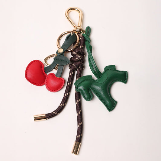 KEY CHAIN ESPRESSO WITH CHARMS - GREEN HORSE AND RED HEART CHERROES