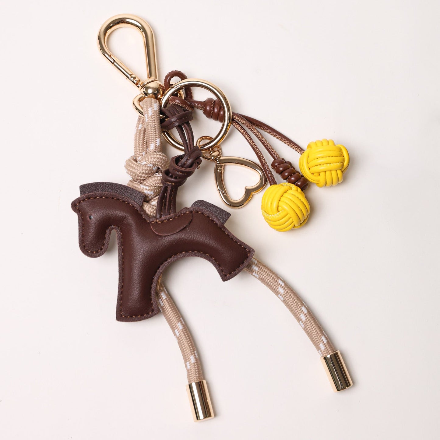 KEY CHAIN TAUPE WITH CHARMS - ESPRESSO HORSE AND YELLOW CHERRIES