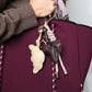 KEY CHAIN TAUPE WITH CHARMS - BEIGE CROISSANT AND ESPRESSO HORSE