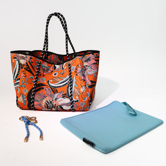 BLOSSOM ORANGE SET: EVERYDAY TOTE + OVERSIZED WRISTLET POUCH + KEY CHAIN