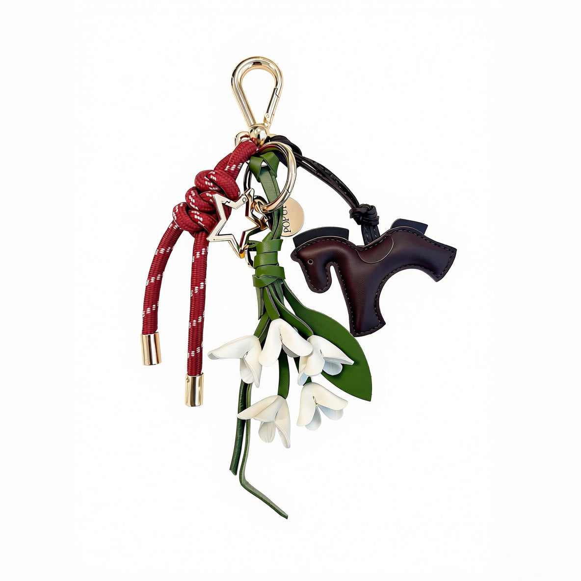 KEY CHAIN CLAY WITH CHARMS - ESPRESSO DOG AND WHITE TULIP