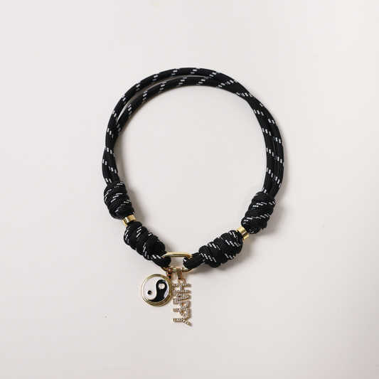 POP UPS X HANNAH B BOAT ROPE BLACK NECKLACE WITH HAPPY YIN-YANG