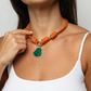 POP UPS X HANNAH B BOAT ROPE BURNT ORANGE NECKLACE WITH GREEN BUDDHA