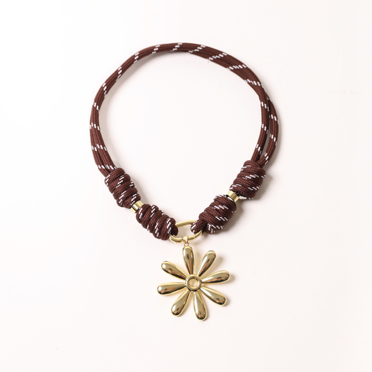 POP UPS X HANNAH B BOAT ROPE CHOCOLATE NECKLACE WITH GOLD DAISY
