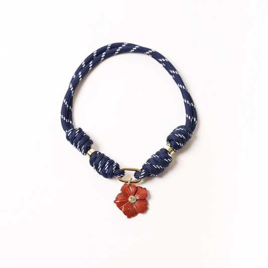 POP UPS X HANNAH B BOAT ROPE DEEP BLUE NECKLACE WITH RED HIBISCUS