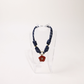 POP UPS X HANNAH B BOAT ROPE DEEP BLUE NECKLACE WITH RED HIBISCUS