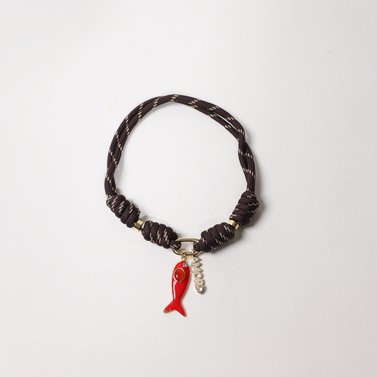 POP UPS X HANNAH B BOAT ROPE ESPRESSO NECKLACE WITH RED ENAMEL FISH & AMORE