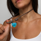 POP UPS X HANNAH B BOAT ROPE MOCHA NECKLACE WITH BLUE HEART & RED CHILI