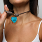 POP UPS X HANNAH B BOAT ROPE MOCHA NECKLACE WITH BLUE HEART & RED CHILI