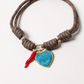 POP UPS X HANNAH B BOAT ROPE MOCHA NECKLACE WITH BLUE HEART & RED CHILI