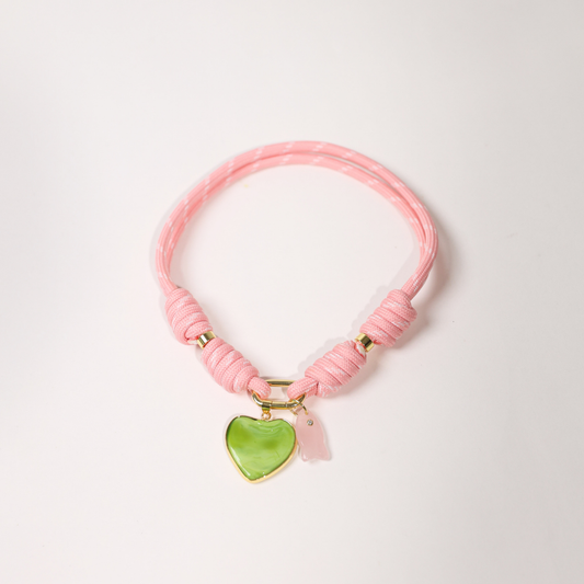 POP UPS X HANNAH B BOAT ROPE PRETTY IN PINK NECKLACE WITH GREEN HEART & PINK FISH