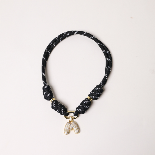POP UPS X HANNAH B BOAT ROPE BLACK NECKLACE WITH PAVE INITIAL