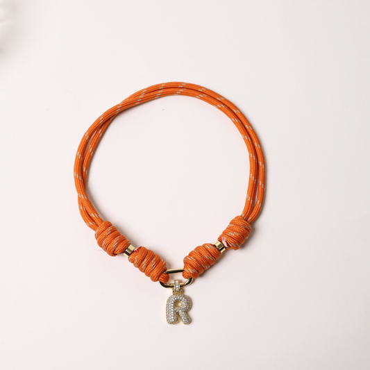 POP UPS X HANNAH B BOAT ROPE BURNT ORANGE NECKLACE WITH PAVE INITIAL