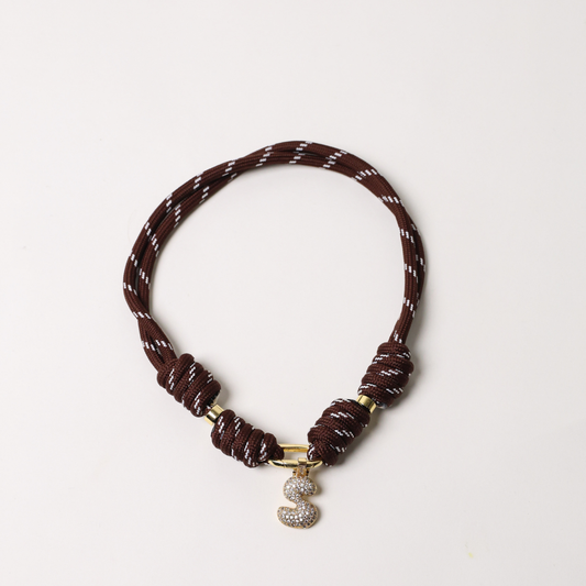POP UPS X HANNAH B BOAT ROPE ESPRESSO NECKLACE WITH PAVE INITIAL