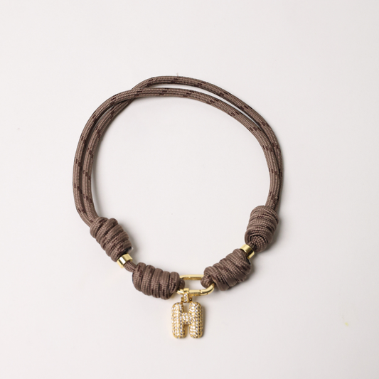 POP UPS X HANNAH B BOAT ROPE MOCHA NECKLACE WITH PAVE INITIAL