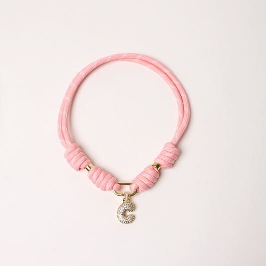 POP UPS X HANNAH B BOAT ROPE PRETTY IN PINK NECKLACE WITH PAVE INITIAL