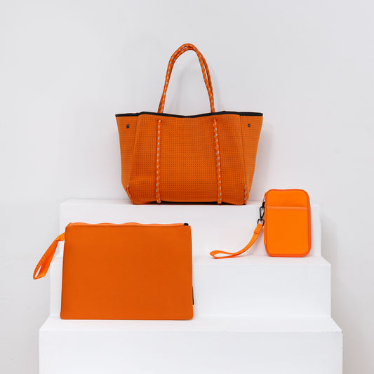 BURNT ORANGE TRAVEL SET: EVERYDAY TOTE + LAPTOP SLEEVE + PASSPORT WALLET