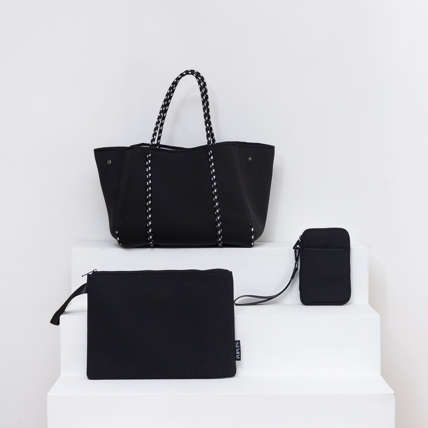 BLACK TRAVEL SET: EVERYDAY TOTE + LAPTOP SLEEVE + PASSPORT WALLET
