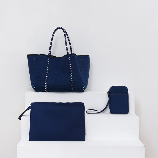 DEEP BLUE TRAVEL SET: EVERYDAY TOTE + LAPTOP SLEEVE + PASSPORT WALLET