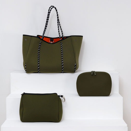 SAFARI GREEN ORGANIZATION SET: EVERYDAY TOTE + ESSENTIAL POUCH + MAKEUP POUCH