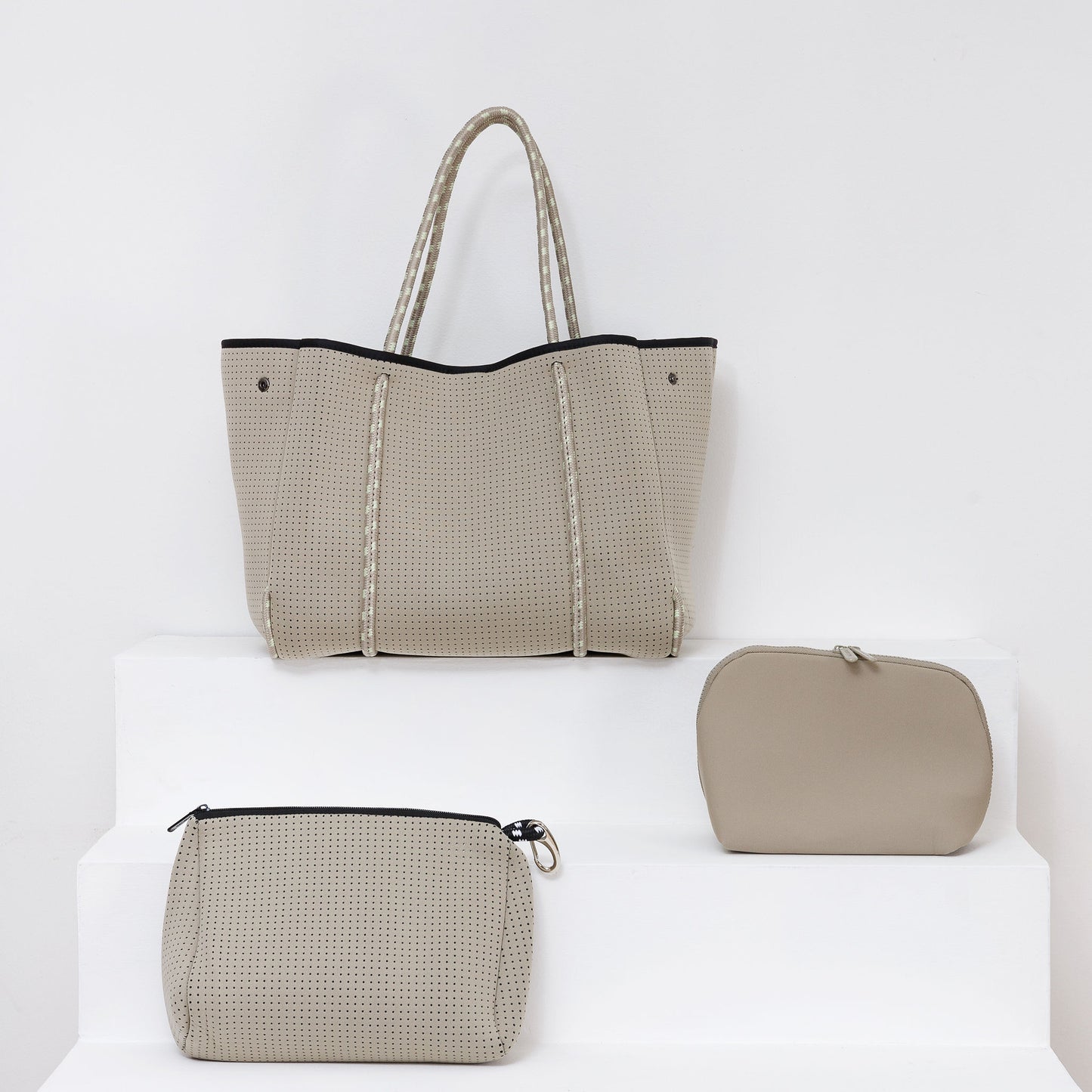 TAUPE ORGANIZATION SET: EVERYDAY TOTE + ESSENTIAL POUCH + MAKEUP POUCH