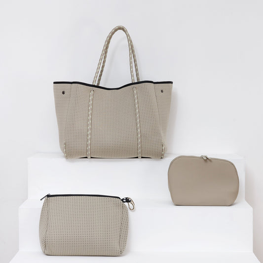TAUPE ORGANIZATION SET: EVERYDAY TOTE + ESSENTIAL POUCH + MAKEUP POUCH
