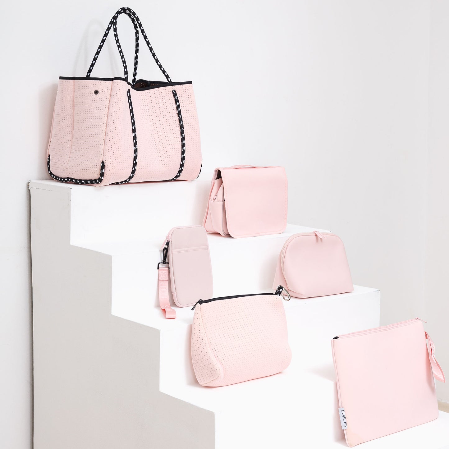 PRETTY IN PINK EVERYTHING SET: EVERYDAY TOTE + LAPTOP SLEEVE + TOILETRY BAG + PASSPORT WALLET + ESSENTIAL POUCH + MAKEUP POUCH