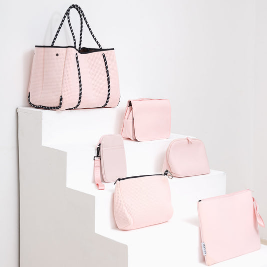 PRETTY IN PINK EVERYTHING SET: EVERYDAY TOTE + LAPTOP SLEEVE + TOILETRY BAG + PASSPORT WALLET + ESSENTIAL POUCH + MAKEUP POUCH