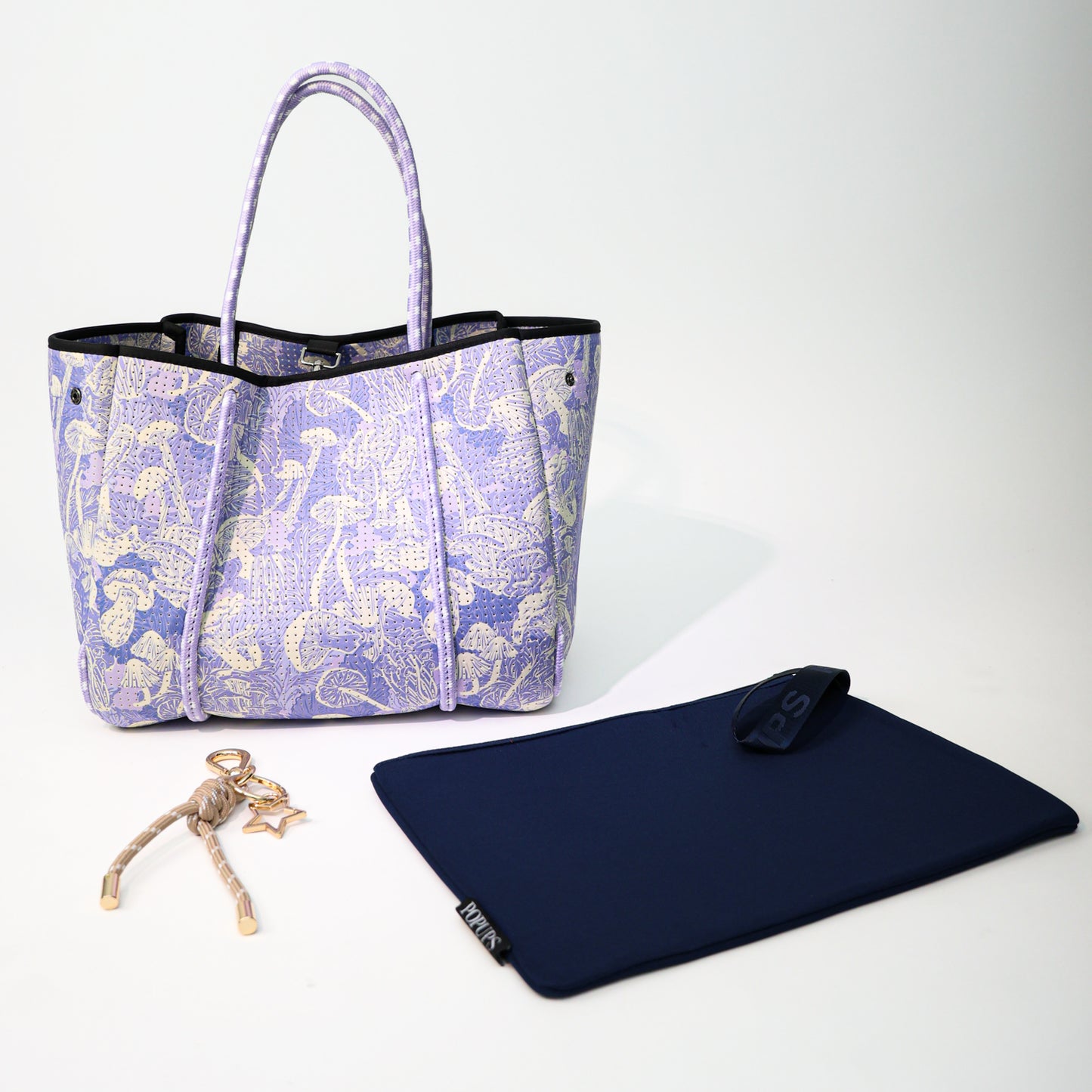 SHROOMS LILAC SET: EVERYDAY TOTE + OVERSIZED WRISTLET POUCH + KEY CHAIN