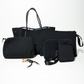BLACK SET: EVERYDAY TOTE + LAPTOP SLEEVE + ESSENTIAL POUCH + PASSPORT WALLET + MAKEUP POUCH + KEY CHAIN