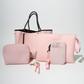 PRETTY IN PINK SET: EVERYDAY TOTE + LAPTOP SLEEVE + MAKEUP POUCH + PASSPORT WALLET + KEY CHAIN