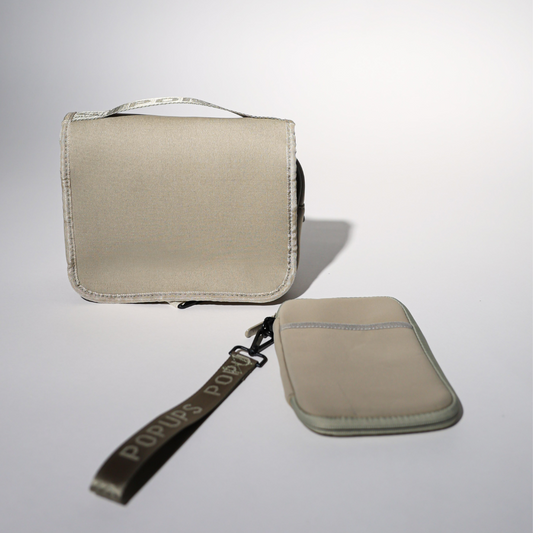 TAUPE SET: TOILETRY BAG + PASSPORT WALLET