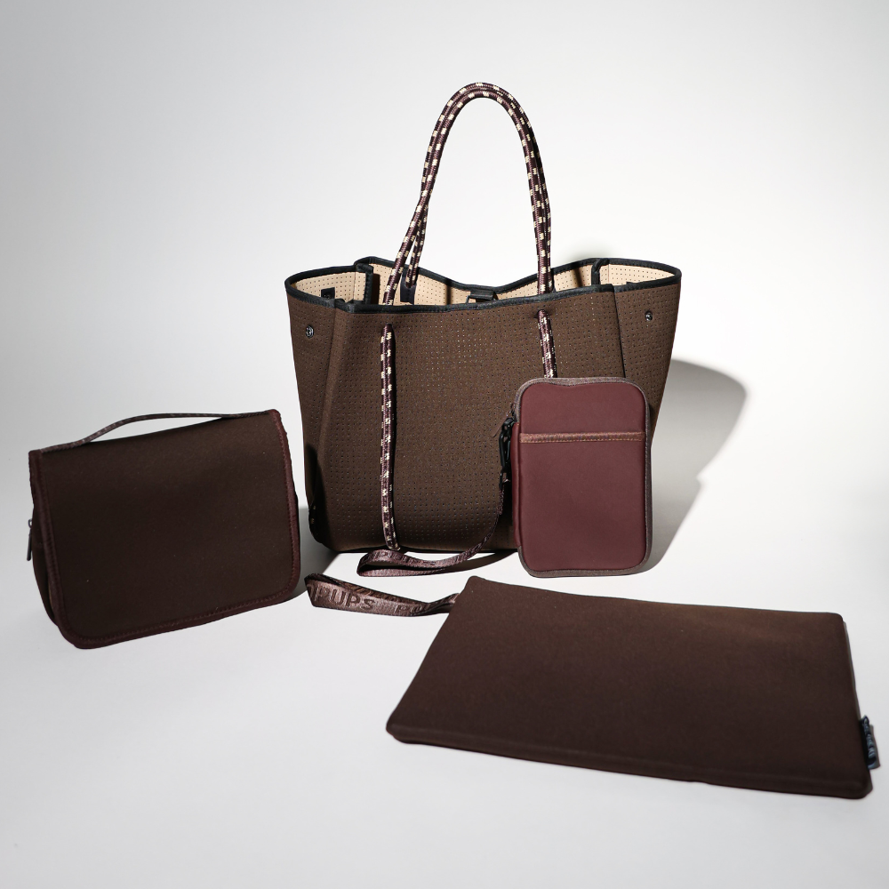 ESPRESSO SET: EVERYDAY TOTE + LAPTOP SLEEVE + TOILETRY BAG + PASSPORT WALLET