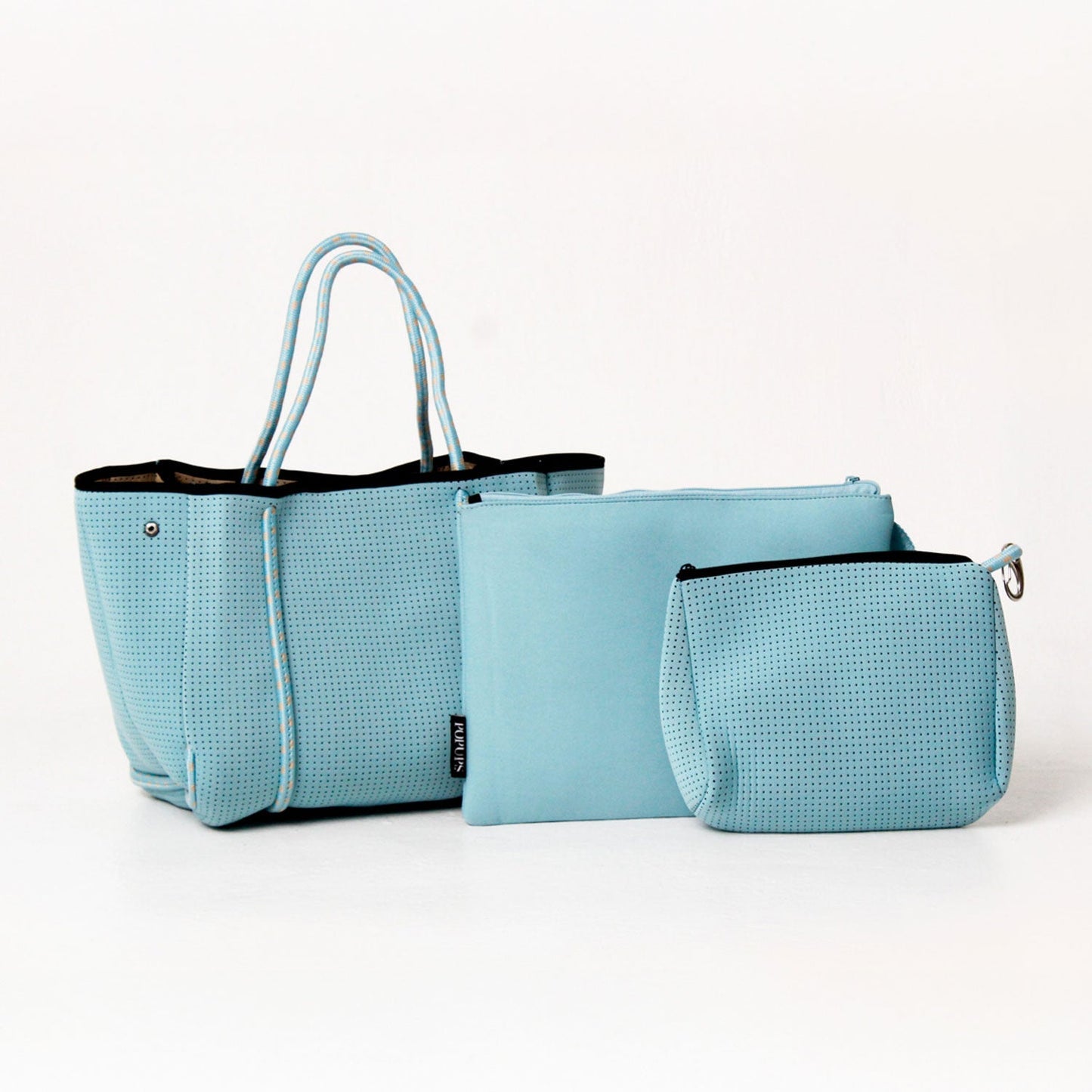 SKY BLUE SET: EVERYDAY TOTE + OVERSIZED WRISTLET POUCH + ESSENTIAL POUCH